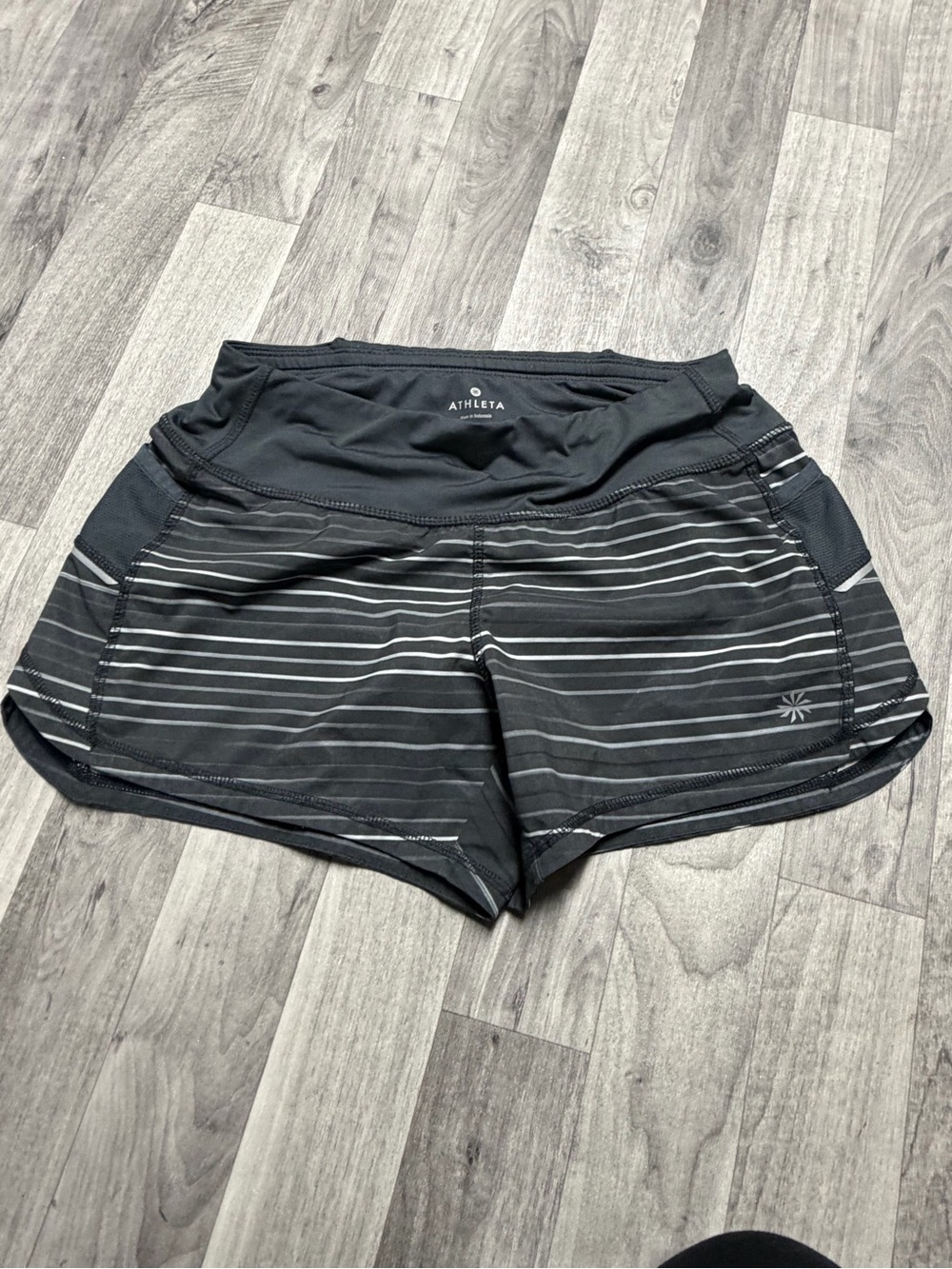 Athleta Black and Gray Striped Athletic Shorts